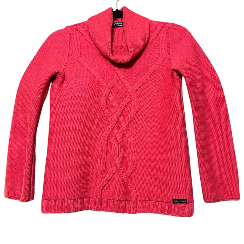 Saint James Pink Cable Knit Cowl Neck Sweater